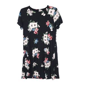 J Jill Dress Womens Small Mini Short Sleeve Stretch Floral Button Shift T-Shirt